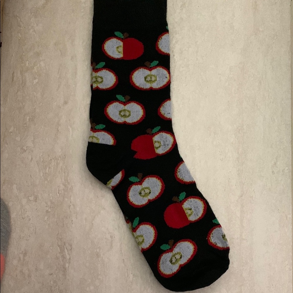 Apple Patterned Black Socks